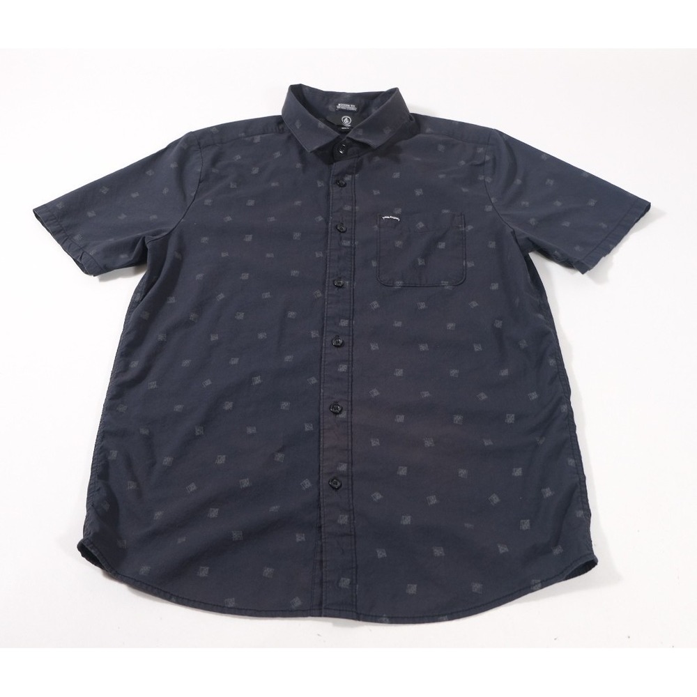 Volcom Button Up Mens M Black True To This Modern Fit Short Sleeve Pattern Shirt
